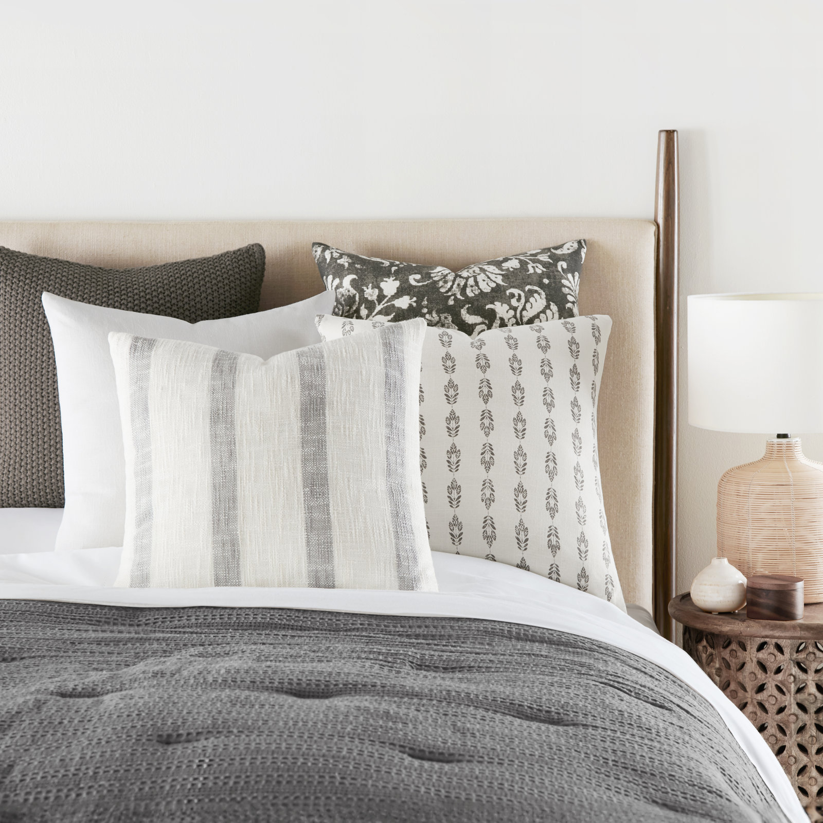 Textured Knit Throw Pillow, Gray