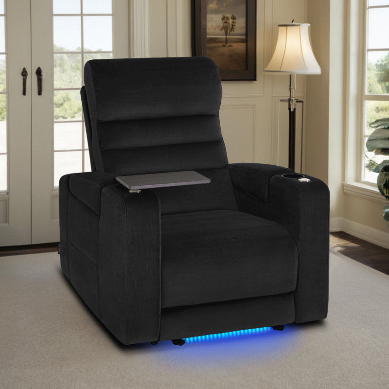 Siège de cinéma inclinable électrique avec appui-tête et plateau pivotant Zero-Gravity, Fabric, Noir