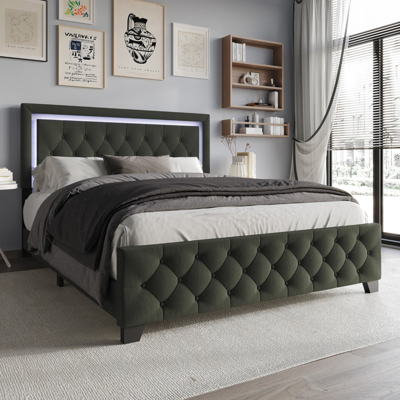 Lit tapissier standard Brookneal, Gris foncé, Grand