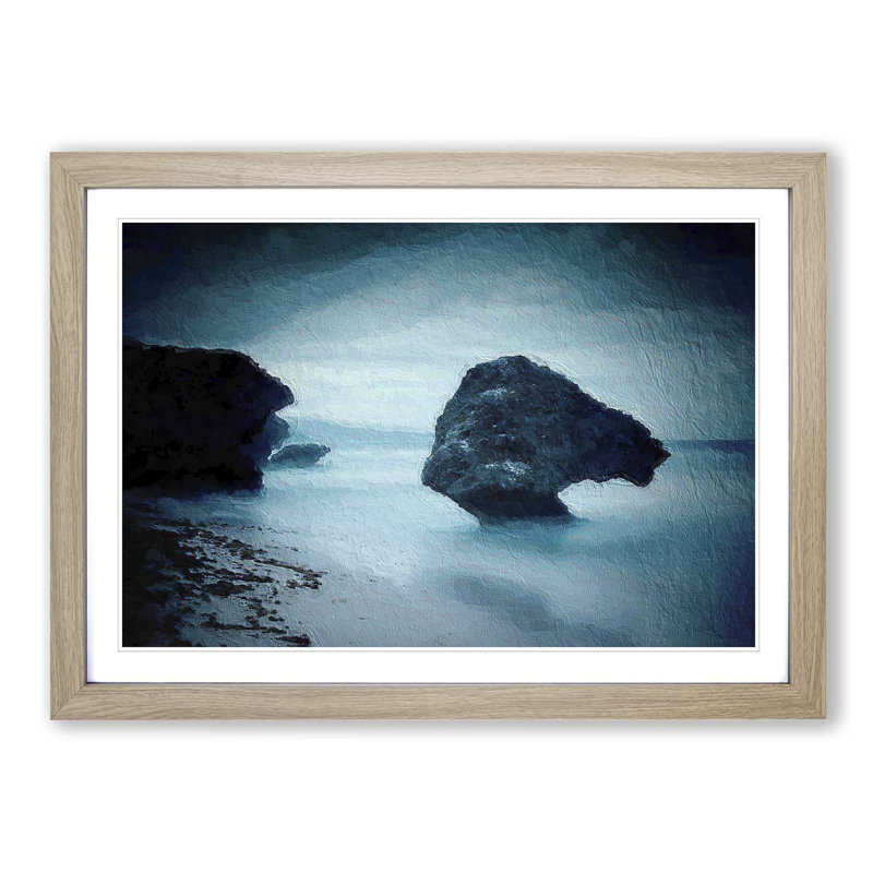 Rock Formations upon a Beach in Barbados - Picture Frame Painting Print, 48cm H x 65cm W x 2cm D, Oak Framed