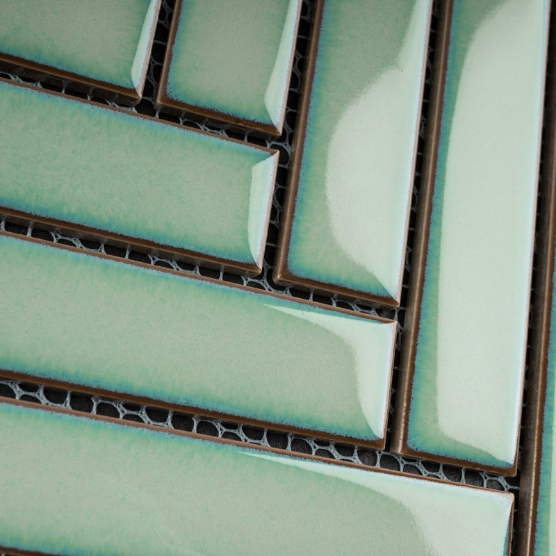 Carreau de mosaïque en porcelaine mate à chevrons 8,27 po x 9,77 po Porcetile, Vert brillant