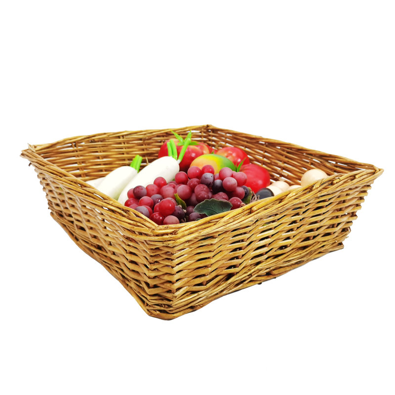 16 X 16 X 4.7 Rectangular Wicker Storage Baskets Dark Brown Hand Woven Storage Basket Woven Bread Baskets Rattan Fruit Basket Tabletop Food Basket For