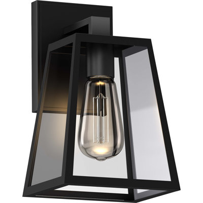 11 in. 1-Light Black Outdoor Caged Lantern Sconce with Clear Glass Shade