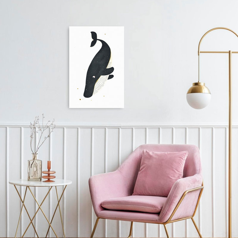 Celestial Whale Friend Playful Whimsical Contemporary Whale Ocean Wall Art Print by Mathieu - Wrapped Canvas Print