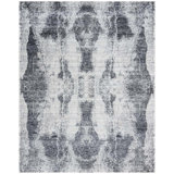 Jacquard Abstract Area Rug in Silver/Dark Gray