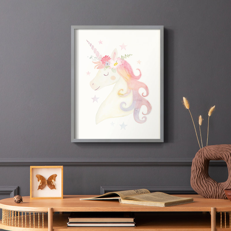 «Sweet Unicorn I», reproduction encadrée - bois massif, Gris, H 10 po x l 8 po