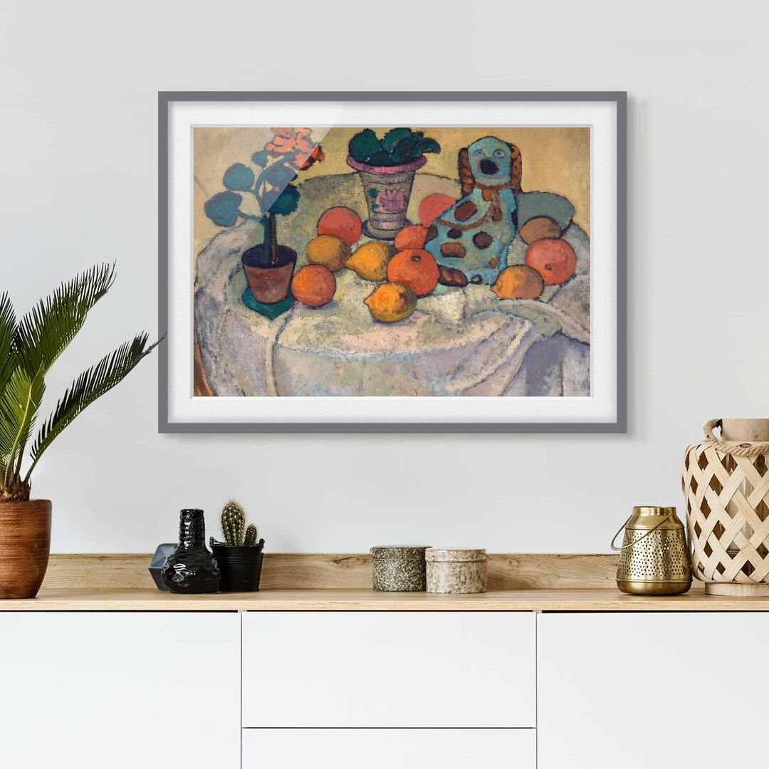 Gerahmtes Poster Still Life with Oranges and Stoneware Dog von Paula modersohn-Becker