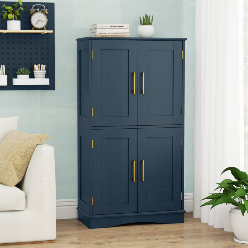 Armoire de rangement pour salle de bain autoportante 43,5 po avec 4 portes