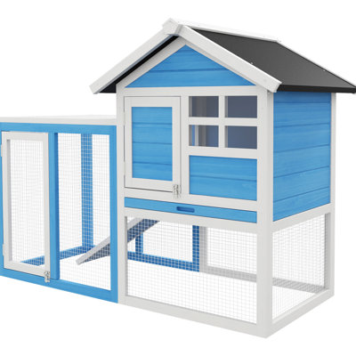 Cage bleue 48 po avec toit en asphalte, construction en bois, pour intérieur et extérieur, plateau amovible pour lapin - environnement sécuritaire