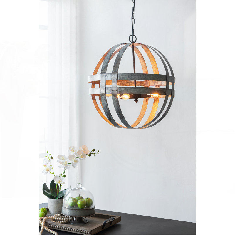 4 - Light Galvanized Chandelier, Hanging Light Fixture with Adjustable Chain for Kitchen Dining Room Foyer Entryway, Bulb Not Included