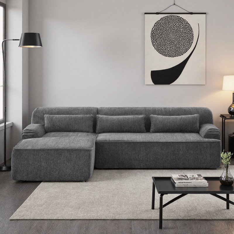 Grey Chenille L-Shape Sectional Sofa, Sleeper Sofa with No Assembly for Living Room, Left Hand Facing, Gray Chenille