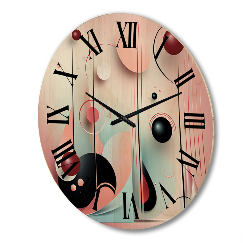 Happy Flowers of Rhythmin Pink and Blue II - Modern Geometric Oversized Wood Wall Clock, Extra Large