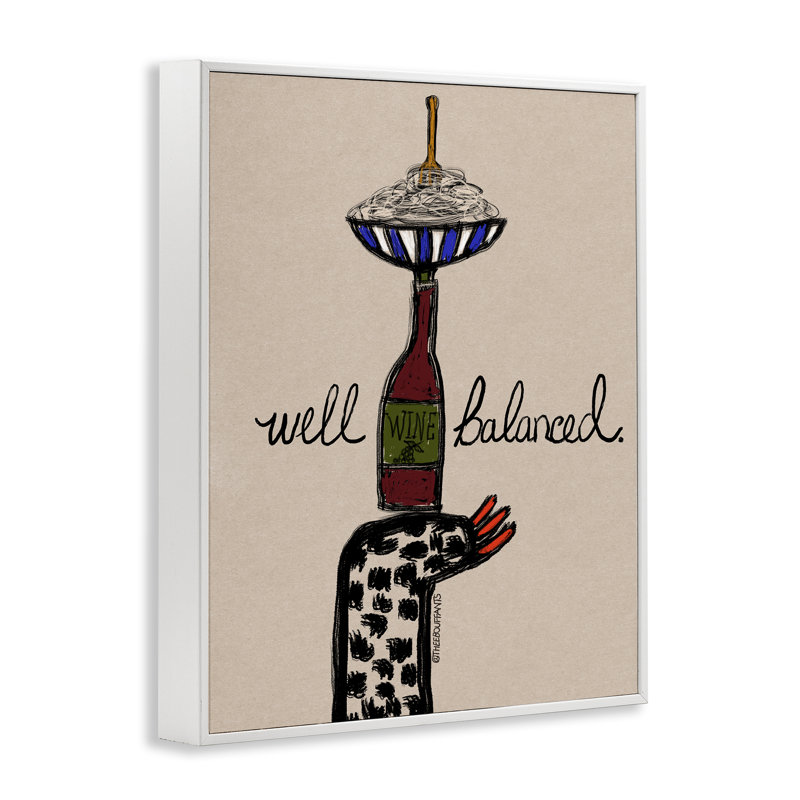 Giclée encadrée de vin et de pâtes bien équilibrée, design par Bouffants & Broken Hearts, H 14 po x l 11 po