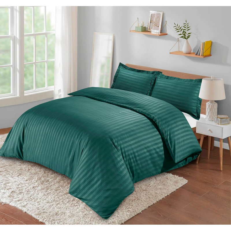Neacsu Microfiber Striped Duvet Cover Set with Pillowcases Included, Double Duvet Cover + 2 Standard Pillowcases, Jade