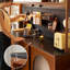 Buffet en bois massif et composite noir, fini noyer, avec comptoir en pierre-659859022