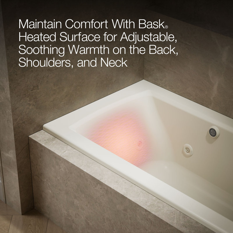 Archer® Alcove Whirlpool with Bask Heated Surface, Tile Flange and Left-Hand Drain, Right, Biscuit