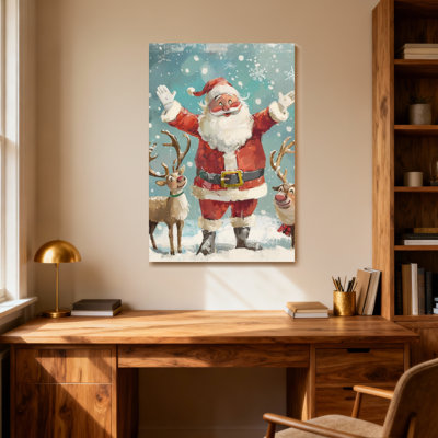 Noël père Noël avec des rennes dans la neige