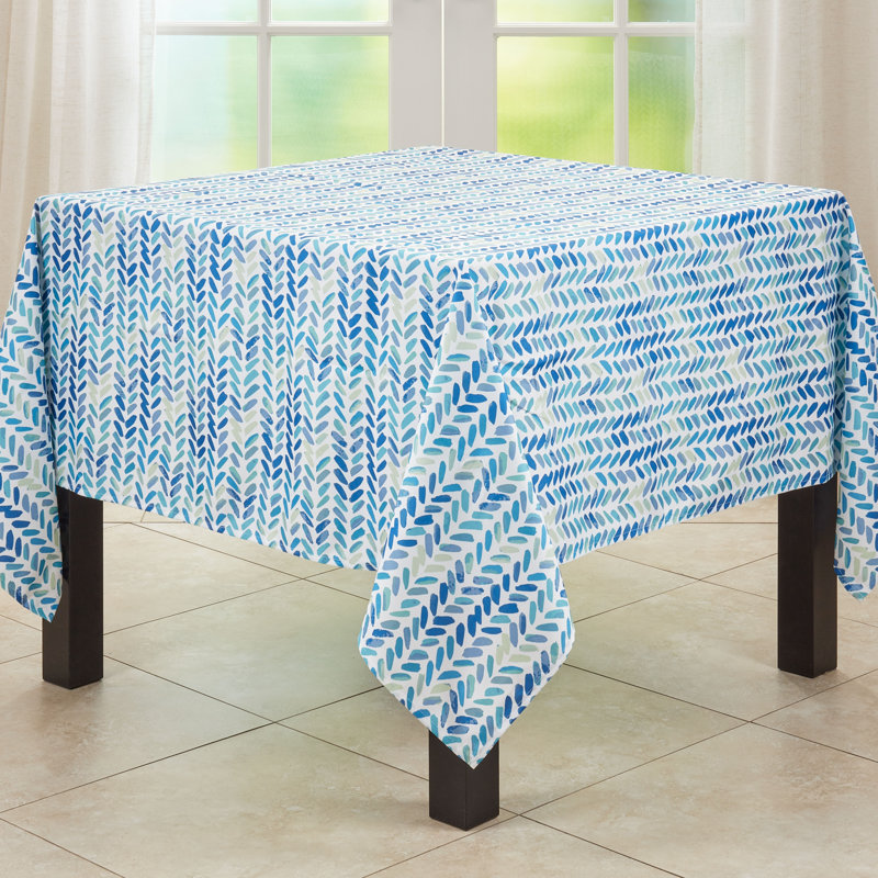 Blue Watercolor Chevron Design Fabric Tablecloth, 70"