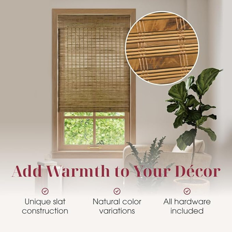 Arlo Blinds Dali Native Sheer Bamboo Roman Shades, 32"W x 74"L