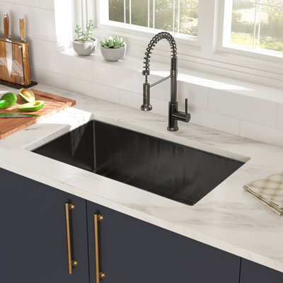 16 Gauge T304 Stainless Steel Undermount Sink - Gunmetal Black 33"X19"X10" With Drain Assembly For Kitchen