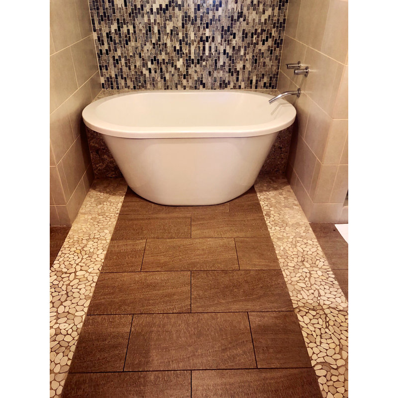 Tan Flat Natural Sea Pebbles Mosaic 12x"x12" Floor & Wall Tiles