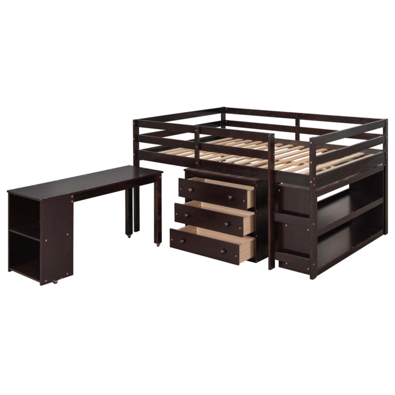 Low Study Full Loft Bed With Cabinet, Espresso