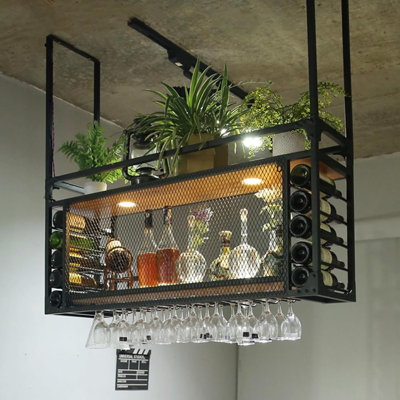 55.1In Wall Mounted Wine Racks, Hanging Wine Rack, Large Capacity Wine Holder, Can Hanging Or Wall Mounted, Simple Type With Light Wine Rack For Bar,