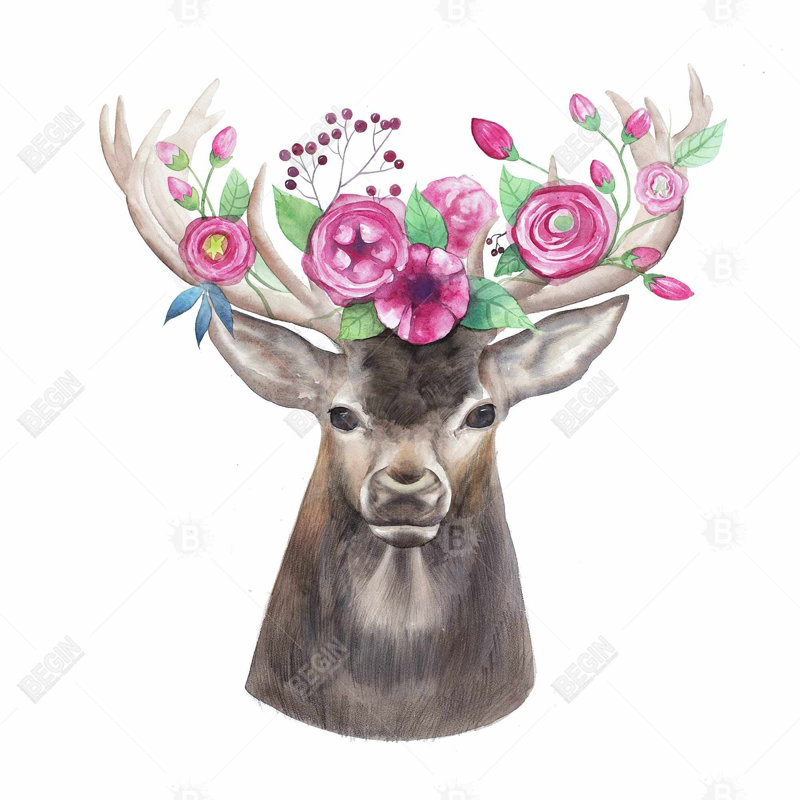 " Deer Head With Flowers "