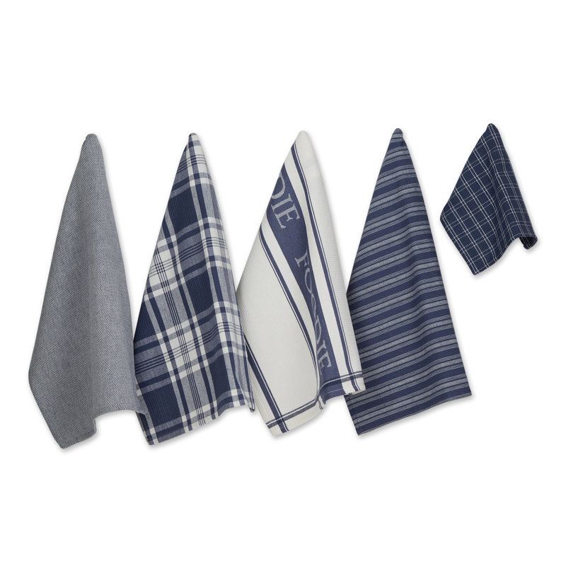 Cotton Stripe Jacquard Kitchen Towel Linen Set, French Blue