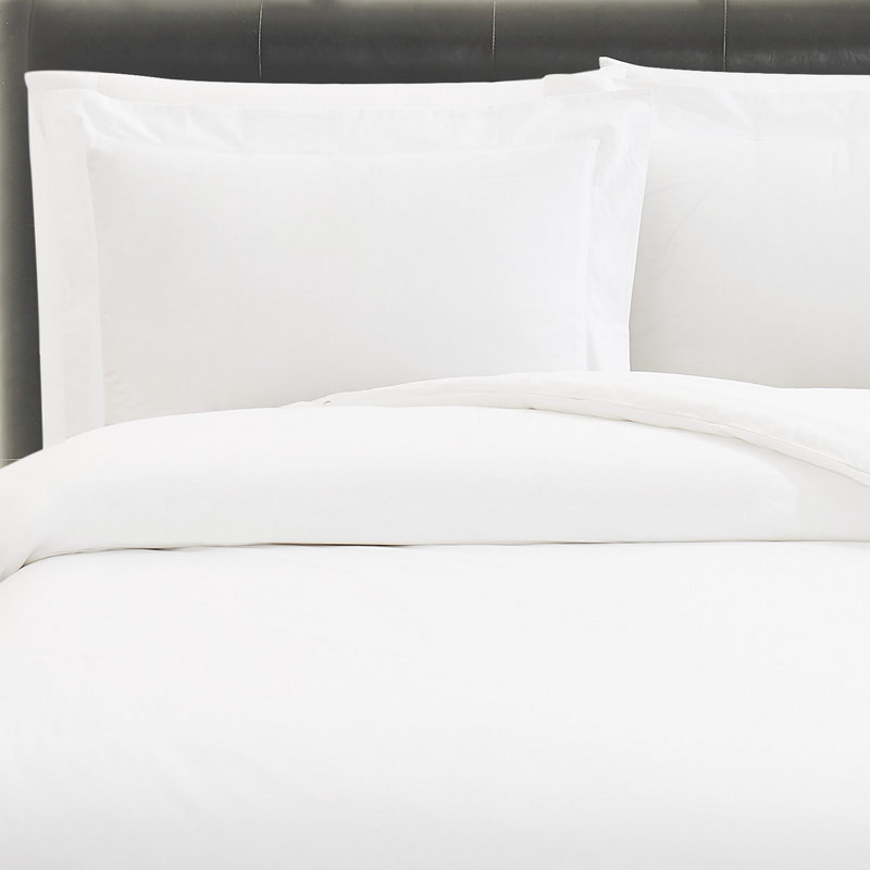 Vince Camuto 400TC Percale Cotton Duvet Set, White, King Duvet Cover + 2 King Shams