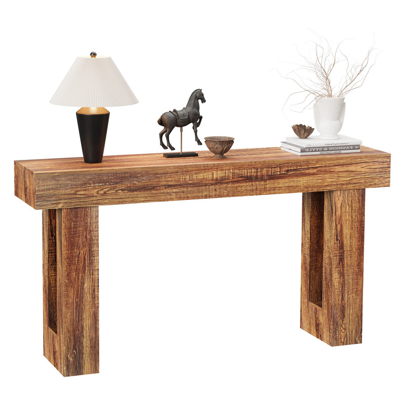 63 Inch Long Console Table for Entryway, Narrow Sofa Table Behind Couch, Farmhouse Industrial Wooden, Brown