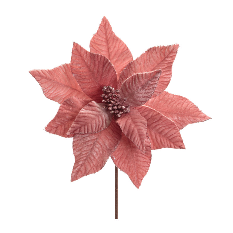 Tige de fleur de poinsettia scintillante, H 23,5 po x l 12,5 po x P 6,25 po, Rose