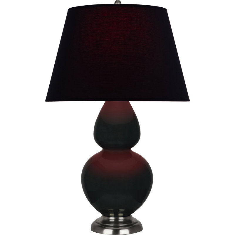 Lampe de table double gourde en céramique, Noir / Rouge, Obsidienne vernie / argent antique, Argent argent
