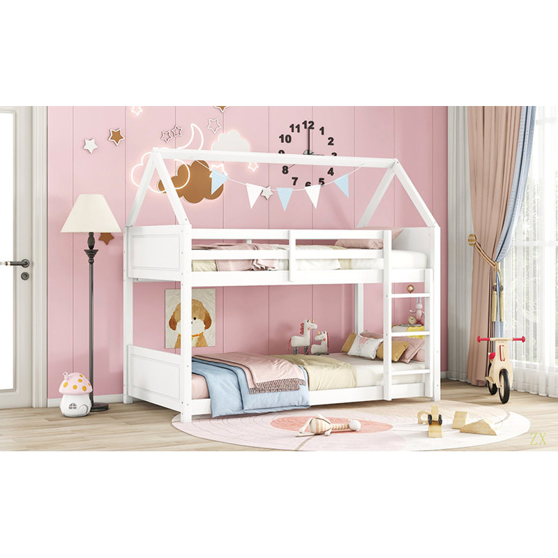 Lit superposé simple au-dessus d'une chambre simple avec tête de lit, pied de lit et garde-corps, échelle, lit superposé en bois d'hévéa avec garde-corps de sécurité