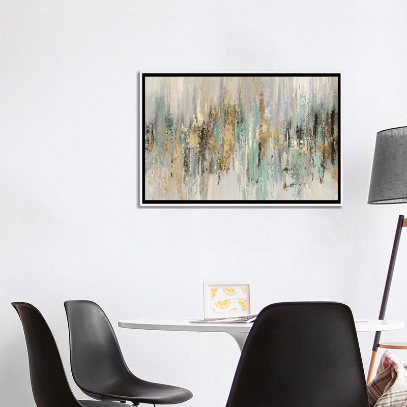 «Dripping Gold I» par Tom Reeves - reproduction imprimée, H 18 po x l 26 po, Toile avec cadre photo, Blanc