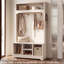Porte-manteau d'entrée OMCHOM 180 cm avec banc et rangement à chaussures, en bois, avec banc 6 en 1 pour vestiaire, rangement et 5 crochets, compartiment de rangement supérieur, 4 casiers à chaussures et tablette réglable.-130446673
