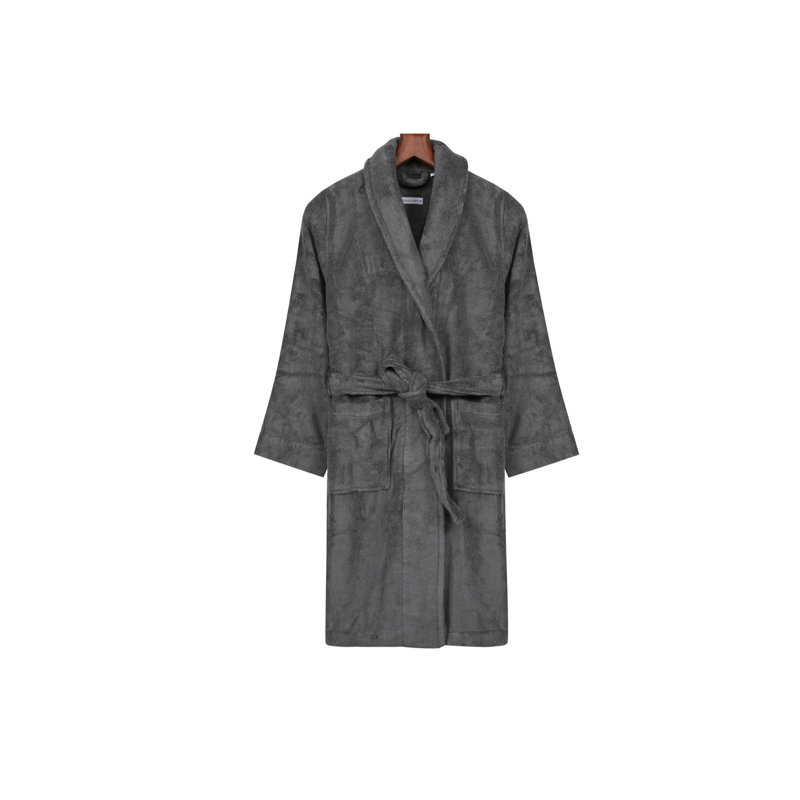 Boersma Cotton Blend Terry Cloth Gender Neutral Mid-Calf Bathrobe with Pockets, S, Dark Grey