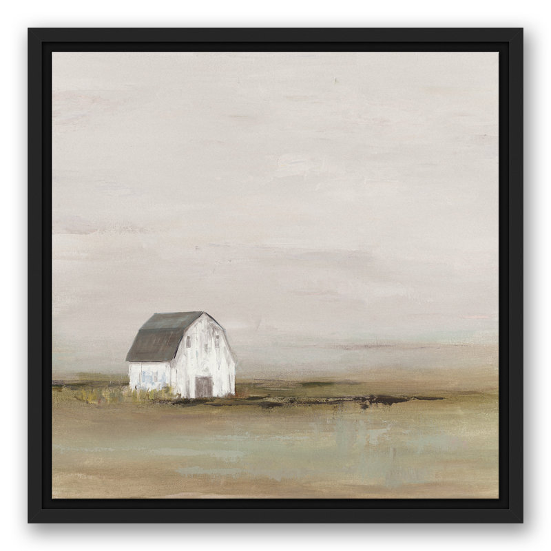 Barn in Fog - Peinture sur toile encadrée, H 17,75 po x l 17,75 po x P 1,75 po