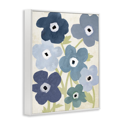 Fleurs de jardin bleu vif encadrées par estampe numérique, conception par Susan Arnot