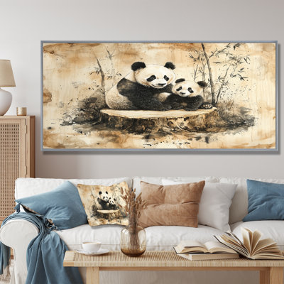 Gerino, famille de panda rétro dans la forêt I - art mural panda