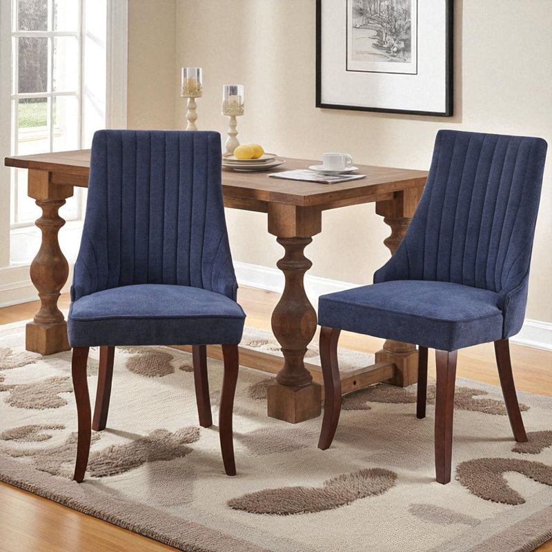 Chaises de salle à manger rembourrées en rayonne et en bois massif, Bleu