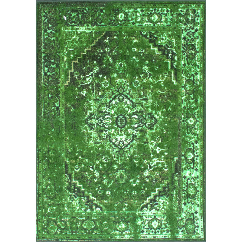 Tapis performance vert tissé à la machine à motif oriental Bowning, Rectangle 9 pi x 12 pi