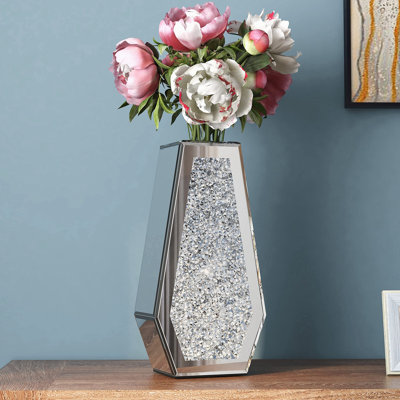 Vase à fleurs en verre écrasé en forme de losange, grands vases en cristal à miroir pour centres de table, grands vases de sol pour fleurs séchées et artificielles, ne peut pas contenir d'eau