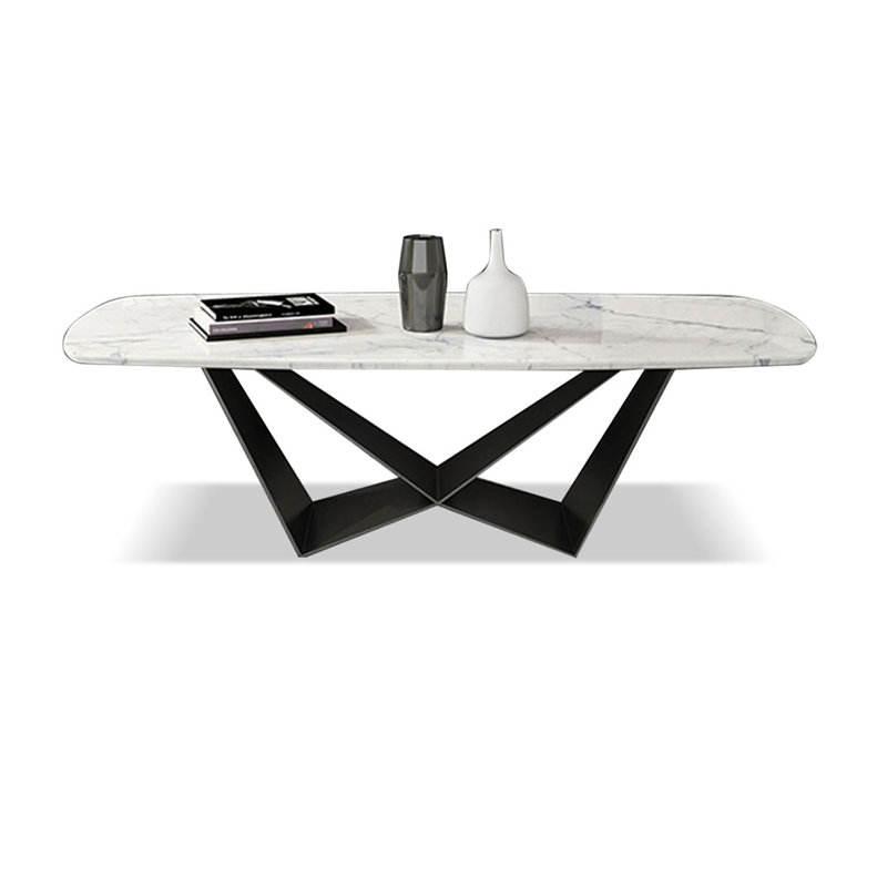 White Marble Rectangular Coffee Table, 17.72" H x 55.12" W x 27.56" D, White / Black
