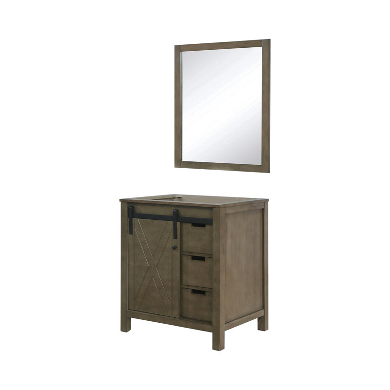 Meuble-lavabo rustique brun de 29,5 po avec miroir de 28 po, armoire intérieure, trois tiroirs et tablette de rangement, comptoir compatible avec une méthode d'installation rapide et simple, un plateau entièrement construit