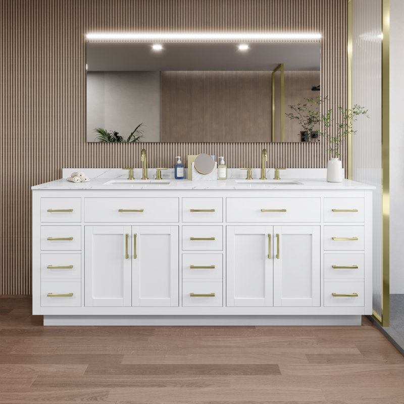 Beckett TK 84'' W Vanity, 8" Center, Brushed Nickel, Giotto Quartz