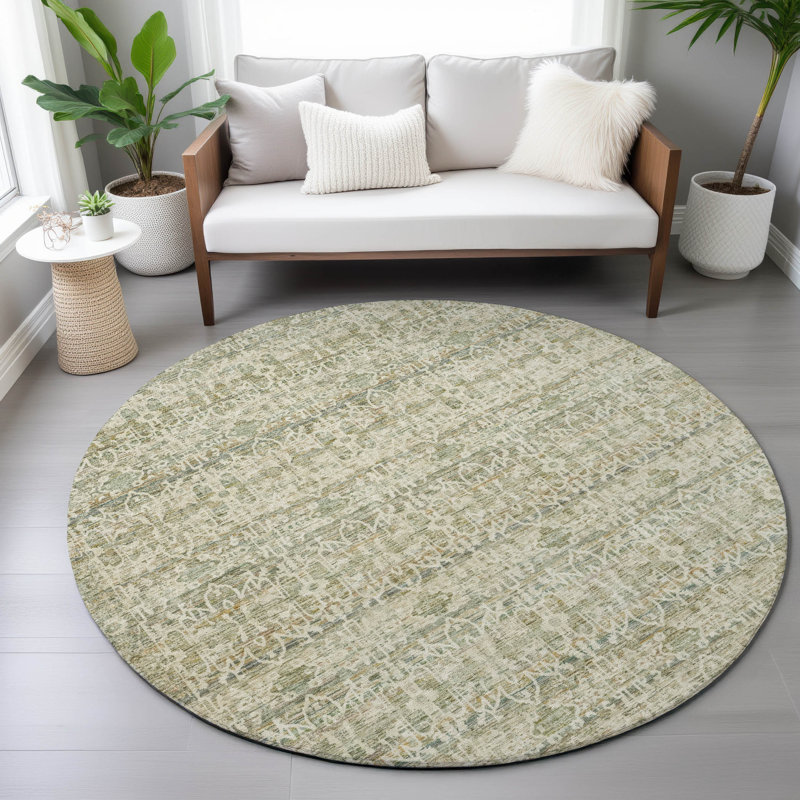 Machine Washable Indoor/Outdoor Colman ACN2152 Striped Rug, Round 8'