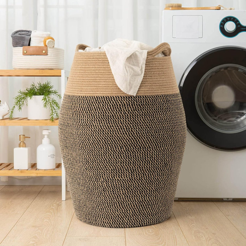 Laundry Basket with Handles, Black/Brown