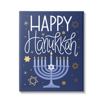 " Happy Hanukkah Blue Menorah Pattern "