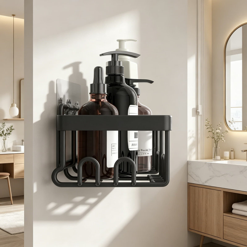 Ensemble de 5 paniers de douche imperméables antirouille, tablettes de coin sans perçage pour la douche intérieure, grand rangement pour salle de bain avec porte-savon et porte-brosse à dents, acier inoxydable, noir